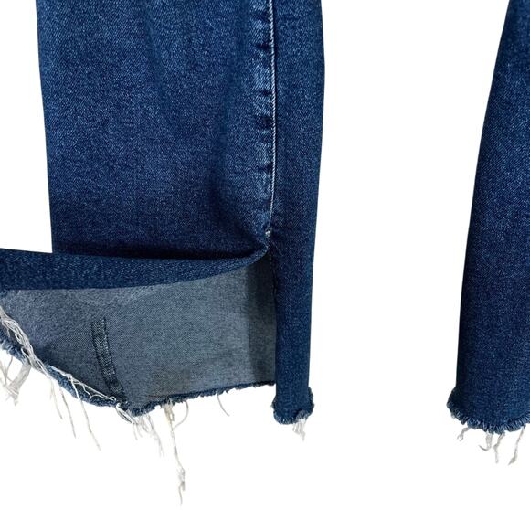 Dark Wash Flare Jeans Womens 27 Distressed Raw Split Hem Stretch Fall Western - Picture 4 of 7